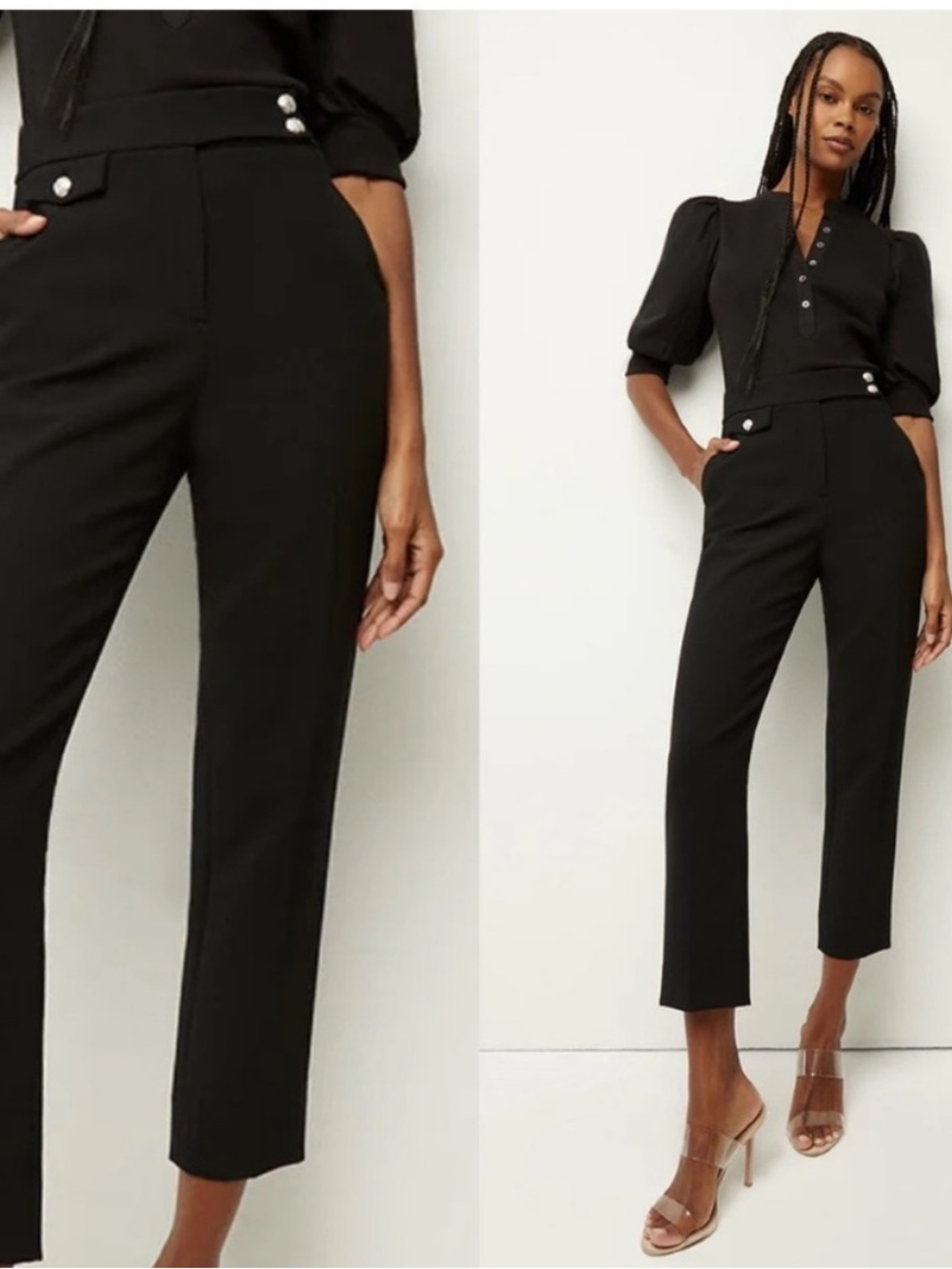 Veronica Beard Pants Renzo Trousers Silver Buttons in Black